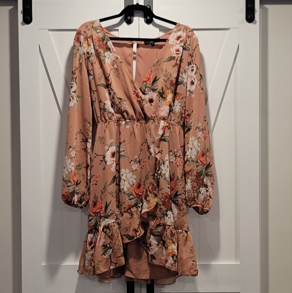 NWT LULU'S Mauve Floral Long Sleeve Faux-Wrap Mini Dress - Picture 4 of 7